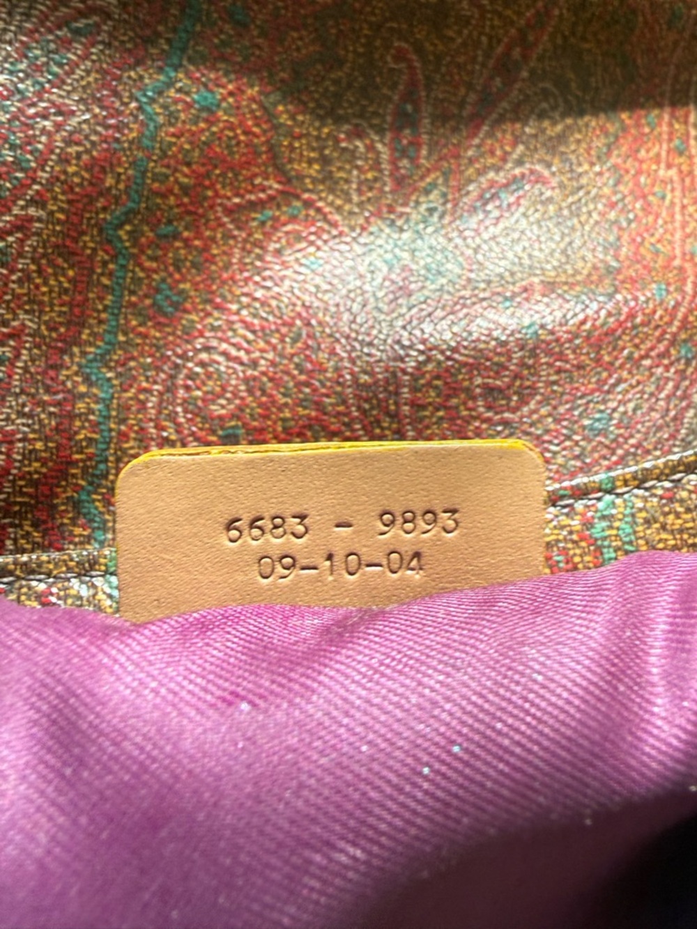 Vintage Etro Paisley Leather Lime Green Trim Purple Interior Silver Hardware EUC - Picture 9 of 13